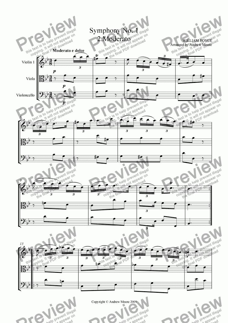 page one of ’Moderato’ from ’Symphony No 1’ arr. for String Trio