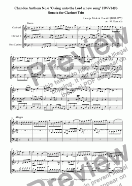 page one of Chandos Anthem No.4 "O sing unto the Lord a new song" HWV249b Sonata for Clarinet Trio