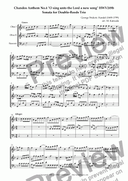 page one of Chandos Anthem No.4 "O sing unto the Lord a new song" HWV249b Sonata for Double-Reeds Trio