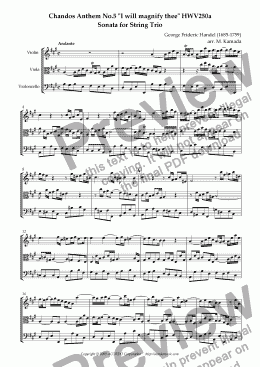 page one of Chandos Anthem No.5 "I will magnify thee" HWV250a Sonata for String Trio