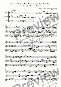 page one of Chandos Anthem No.5 "I will magnify thee" HWV250a Sonata for two Violins & Viola