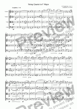 page one of Handel - STRING QUARTET in F Major