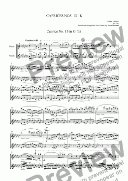 page one of Caprices Nos. 13-18 by Pierre Rode for Violin Duet
