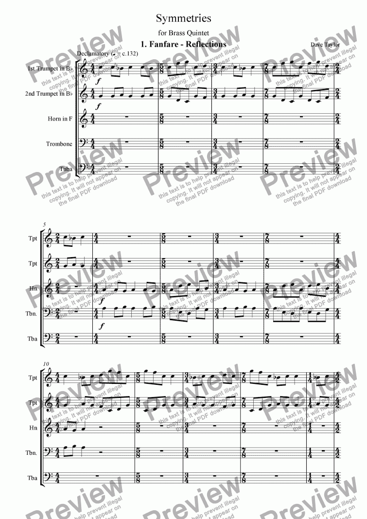 page one of Symmetries (brass quintet)