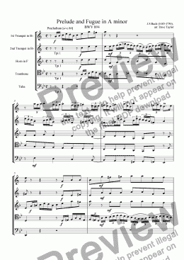 page one of Prelude and Fugue in A minor, BWV 894 (brass quintet)