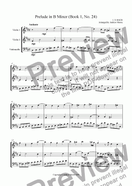 page one of Prelude in B Minor arr. for String Trio