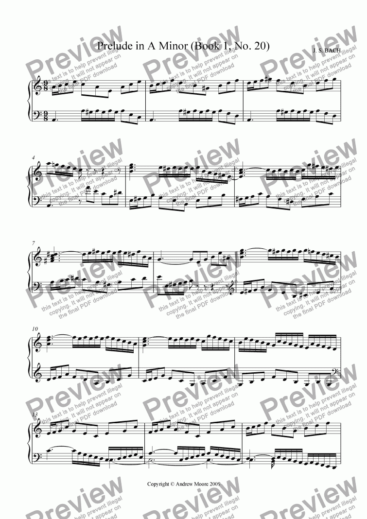 page one of Prelude in A Minor (Book 1, No. 20)