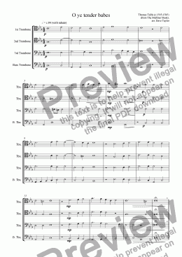 page one of O ye tender babes (trombone quartet)