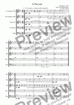 page one of  A Pavyon (brass quintet)