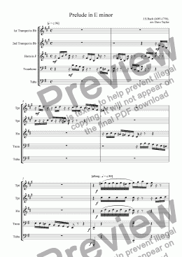 page one of Prelude in E minor, BWV 553 (brass quintet)