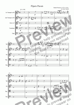 page one of Pipers Paven (brass quintet)