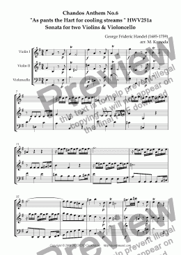 page one of Chandos Anthem No.6  "As pants the Hart for cooling streams" HWV251a Sonata for two Violins & Violoncello
