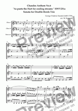 page one of Chandos Anthem No.6  "As pants the Hart for cooling streams" HWV251a Sonata for Double-Reeds Trio