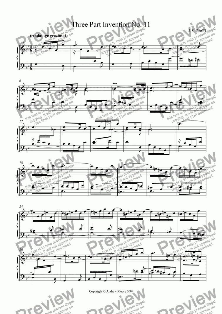page one of Three Part Invention  No. 11 in G minor