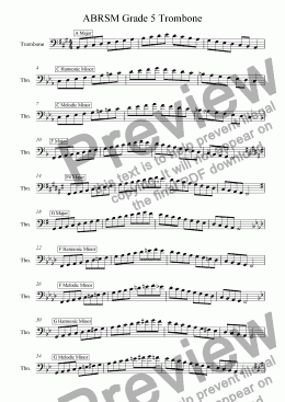 page one of Trombone Grade 5 Scales and Arpeggios (Bass Clef) ABRSM format