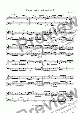 page one of Three Part Invention No. 3 in D Major