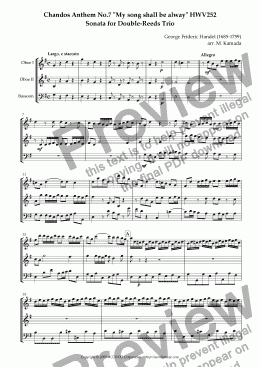 page one of Chandos Anthem No.7 "My song shall be alway" HWV252 Sonata for Double-Reeds Trio
