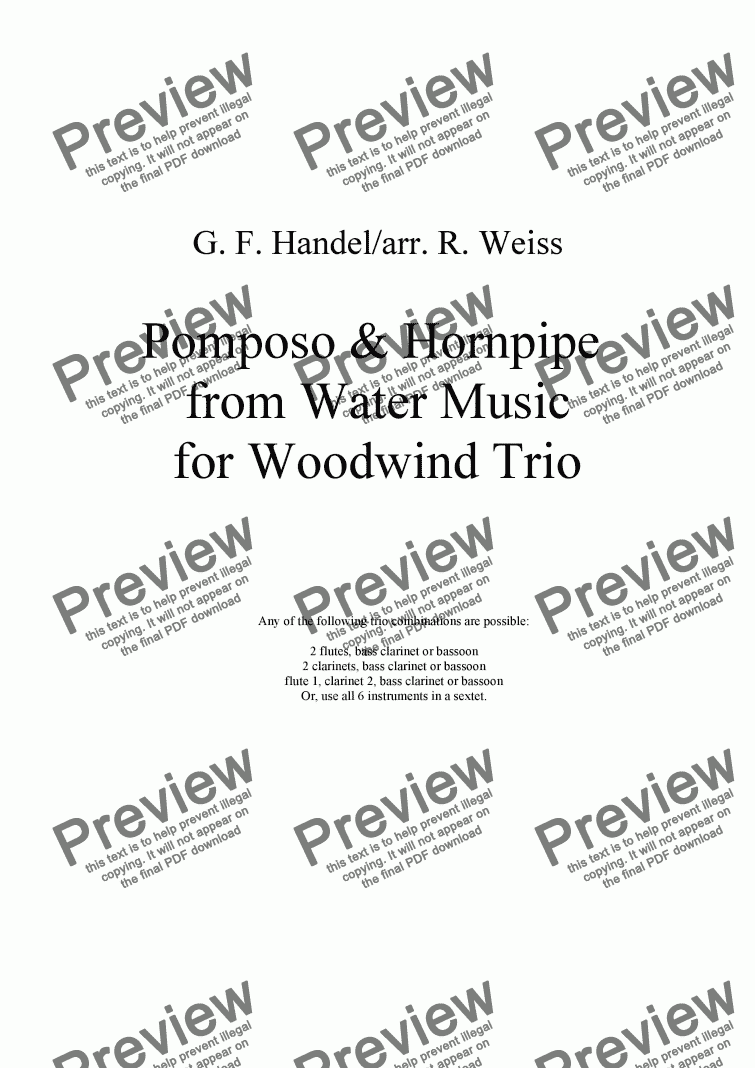 page one of Pomposo & Hornpipe from Water Music for woodwind trio