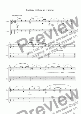 page one of Fantasy prelude in Dm+tab