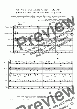 page one of The Caisson Song (Over hill, over dale) (1908, 1917) Brass Quintet