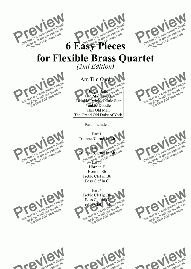 page one of 6 Easy Pieces for Flexible Brass Ensemble