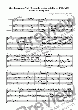 page one of Chandos Anthem No.8 "O come, let us sing unto the Lord" HWV253 Sonata for String Trio