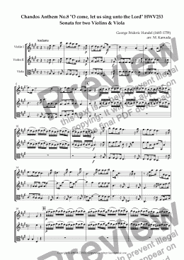 page one of Chandos Anthem No.8 "O come, let us sing unto the Lord" HWV253 Sonata for two Violins & Viola