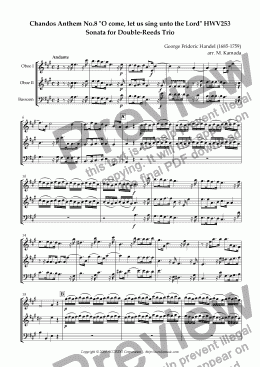 page one of Chandos Anthem No.8 "O come, let us sing unto the Lord" HWV253 Sonata for Double-Reeds Trio