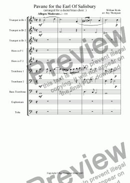 page one of Byrd: Pavane for the Earl Of Salisbury (Brass Dectet Choir)