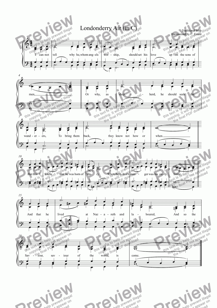 page one of Londonderry Air (in C) SATB