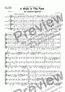 page one of A Walk in The Park for Clarinet Quartet