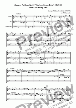 page one of Chandos Anthem No.10 "The Lord is my light" HWV255 Sonata for String Trio