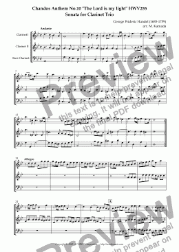 page one of Chandos Anthem No.10 "The Lord is my light" HWV255 Sonata for Clarinet Trio
