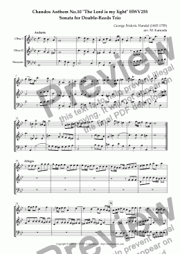 page one of Chandos Anthem No.10 "The Lord is my light" HWV255 Sonata for Double-Reeds Trio