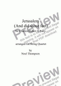 page one of In Memoriam - Jerusalem (And did those feet) arr. String Quartet