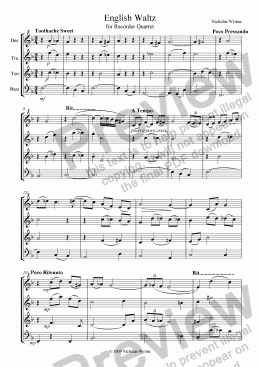page one of English Waltz for Recorder Quartet