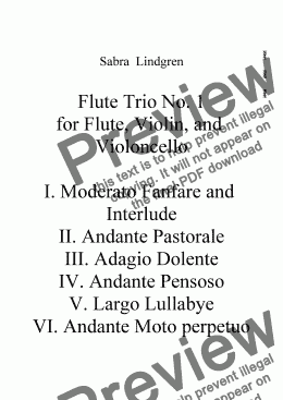 page one of Flute Trio No. 1 for Flute, Violin, and Violoncello, IV. Andante Pensoso
