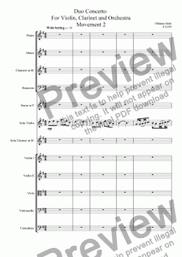 page one of Duo Concerto for Violin, Clarinet and Orchestra - Movement 2