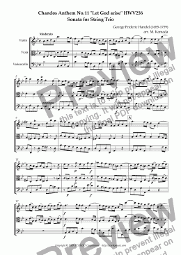 page one of Chandos Anthem No.11 "Let God arise" HWV256 Sonata for String Trio