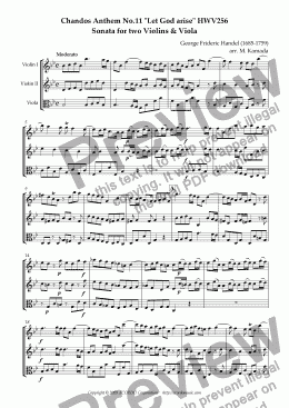 page one of Chandos Anthem No.11 "Let God arise" HWV256 Sonata for two Violins & Viola