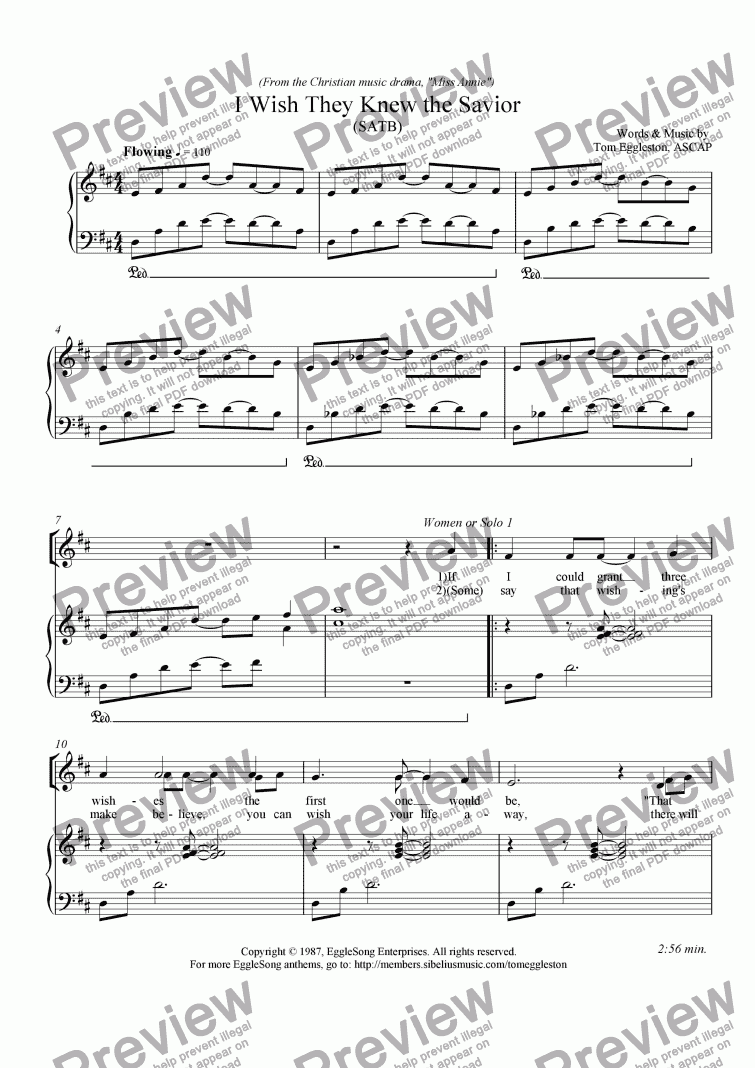 page one of I Wish They Knew the Savior, SATB