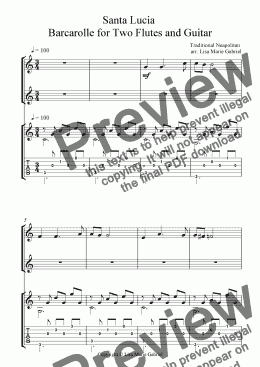 page one of Santa Lucia - Barcarolle for Two Flutes and Guitar (with TAB)