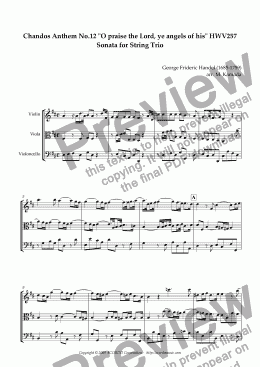 page one of Chandos Anthem No.12 "O praise the Lord, ye angels of his" HWV257 Sonata for String Trio