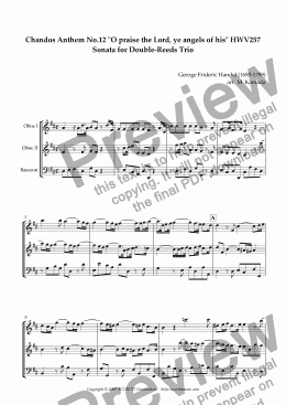 page one of Chandos Anthem No.12 "O praise the Lord, ye angels of his" HWV257 Sonata for Double-Reeds Trio