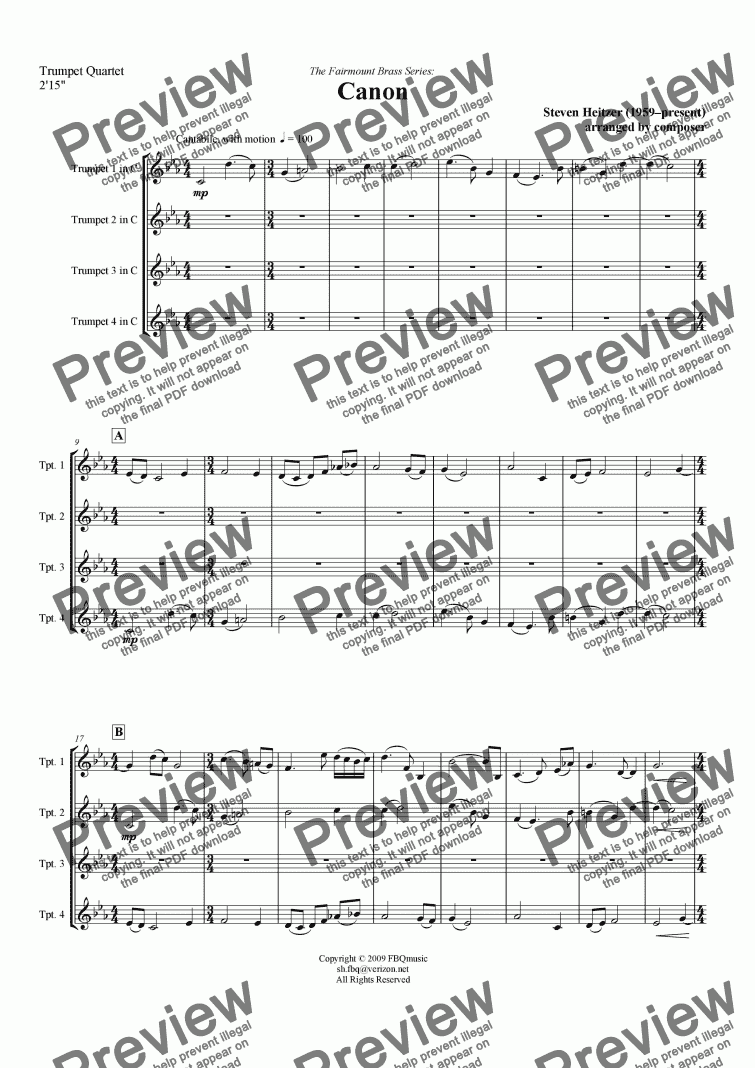 page one of Canon - Trumpet QUARTET