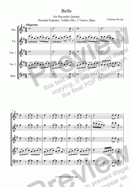 page one of Bells for Recorder Quintet