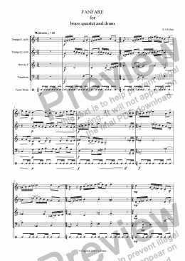 page one of FANFARE - for brass quartet and drum
