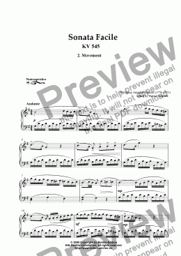 page one of Sonata facile, C major, 2. Movement, Andante, KV 545 (W.A.Mozart)