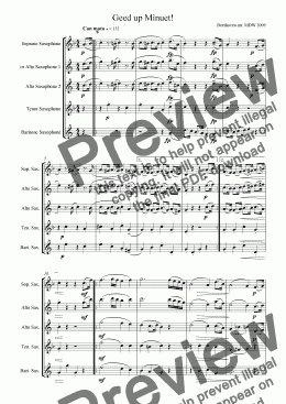 page one of Saxophone quartet: Geed Up Minuet! by Beethoven