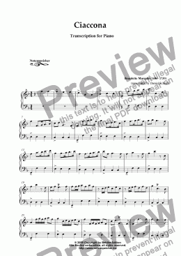 page one of Ciaccona in F major, Transcription for piano (B. Marcello)